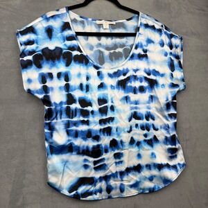 Boston Proper Tie Dye Short Sleeve‎ Scoop Neck Women's Top Size 4 Blue White